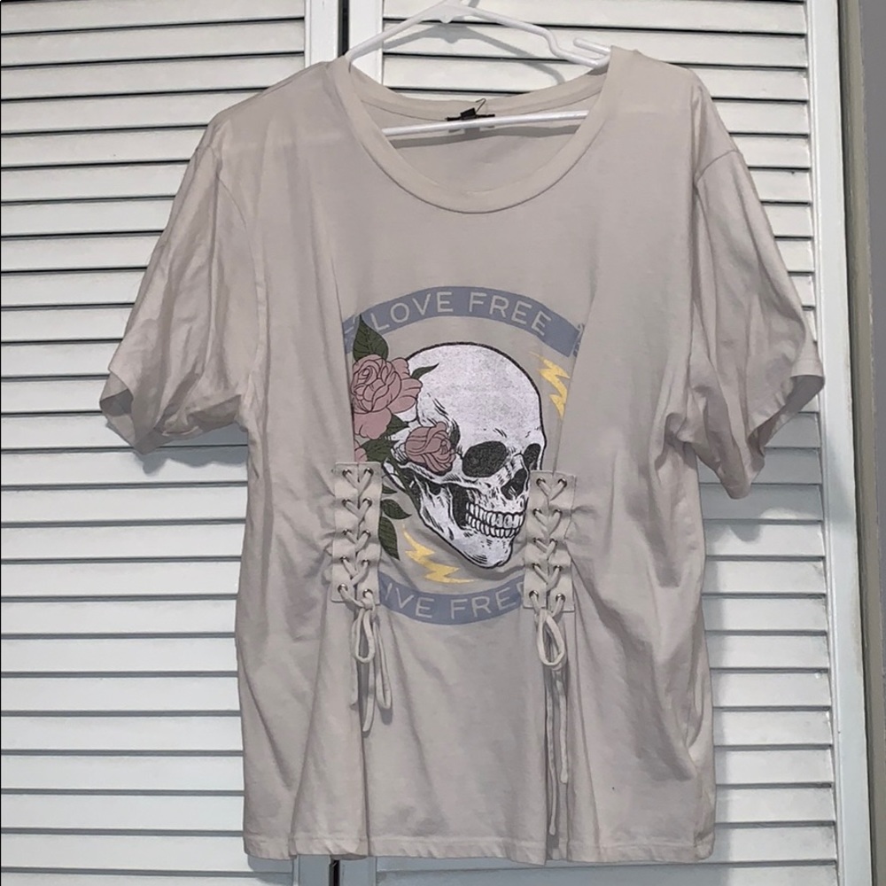Express skull tie front t shirt